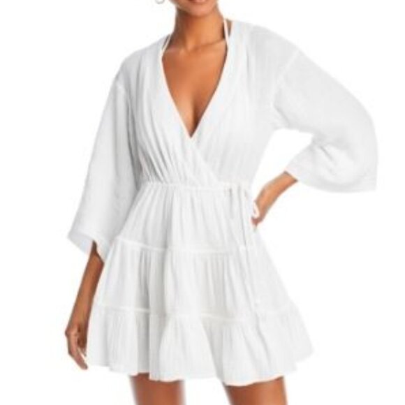 Cinq a Sept Faux Wrap Torey Swim Cover Up Mini Dress Size M White - Picture 1 of 1